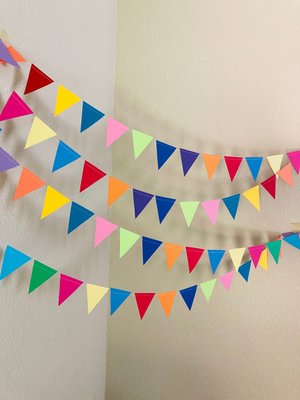 Colorful Party Bunting, All Occasion Streamer, Triangle Pennant Birthday Decoration, Rainbow Decor, Festive Banner, Bright Classroom Decor