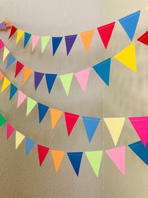 Colorful Party Bunting, All Occasion Streamer, Triangle Pennant Birthday Decoration, Rainbow Decor, Festive Banner, Bright Classroom Decor