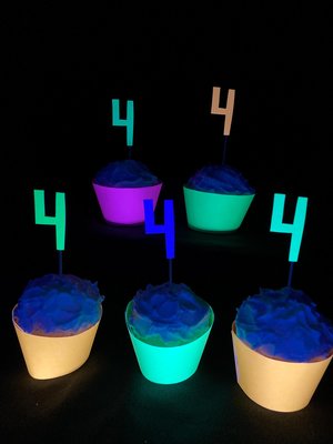 Set of 12 Retro Font Neon Glow Party Age Cupcake Toppers