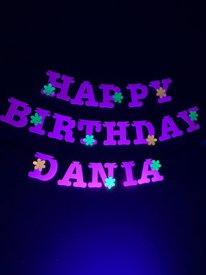 Flower Power Glow Party Birthday Banner, Neon Happy Birthday Sign, UV Reflective Decor, Glow Party Supply, Retro 80s Personalized Sign