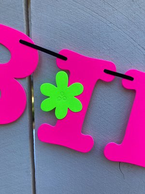 Flower Power Glow Party Birthday Banner, Neon Happy Birthday Sign, UV Reflective Decor, Glow Party Supply, Retro 80s Personalized Sign