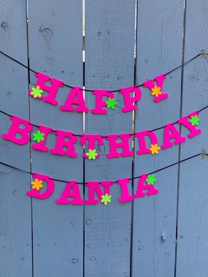 Flower Power Glow Party Birthday Banner, Neon Happy Birthday Sign, UV Reflective Decor, Glow Party Supply, Retro 80s Personalized Sign