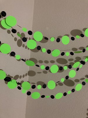 Neon Green and Black Halloween Party Garlands, Spooky Handmade Paper Circle Buntings, Brat summer party, Charli xcx decor, Eerie Glow Decor