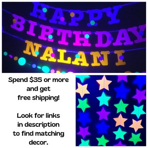 Neon Birthday Cupcake Toppers, Black Light Party Decor, Fluorescent Cupcake Decoration, Birthday Number Topper, UV Reflective, 3rd Birthday