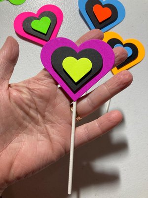 Neon Heart Cupcake Toppers, Glow in the Dark Hearts, Glow Party Supply, Cupcake Decor, Black Light Decoration, Fluorescent UV Reflective