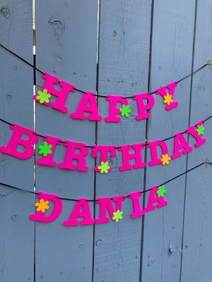 Flower Power Glow Party Birthday Banner, Neon Happy Birthday Sign, UV Reflective Decor, Glow Party Supply, Retro 80s Personalized Sign