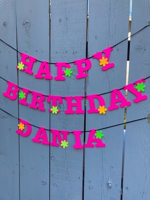 Flower Power Glow Party Birthday Banner, Neon Happy Birthday Sign, UV Reflective Decor, Glow Party Supply, Retro 80s Personalized Sign