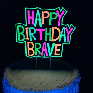 Neon Birthday Cake Topper with Name, Glow Party Cake Centerpiece, Retro 80s Event, Black Light Reflective Decoration, Fun Milestone Birthday