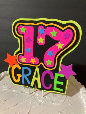 Personalized Birthday Neon Cake Topper, Glow Party Neon 17th Birthday Cake Decor, Name Age Birthday Decoration, UV Glow in the Dark Supplies