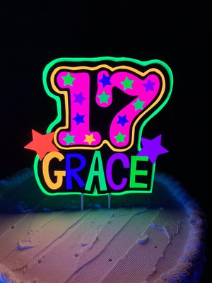 Personalized Birthday Neon Cake Topper, Glow Party Neon 17th Birthday Cake Decor, Name Age Birthday Decoration, UV Glow in the Dark Supplies