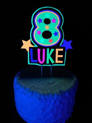 Personalized Birthday Neon Cake Topper, Glow Party Neon 17th Birthday Cake Decor, Name Age Birthday Decoration, UV Glow in the Dark Supplies