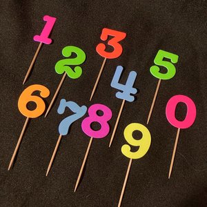 Set of 12 Glow Birthday Party Cupcake Toppers, Neon Number Picks, UV Reflective Cake Topper with Age, Retro 80s Birthday Celebration Decor