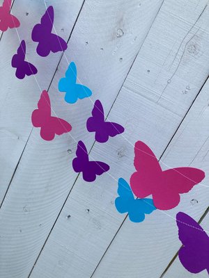 Butterfly Garland, Butterfly Party, Spring Tea Party Decoration, Easter Banner, Girl Birthday Bunting, Monarch Streamers, Pink and Purple