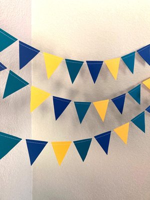 UNCW Game Day Decor, College Tailgate Garland, Navy Teal Yellow Triangle Bunting, Homecoming Decoration