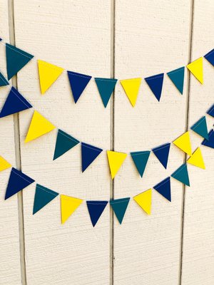 UNCW Game Day Decor, College Tailgate Garland, Navy Teal Yellow Triangle Bunting, Homecoming Decoration