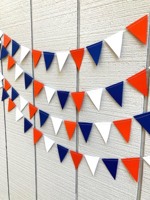 Homecoming Decoration, Blue and Orange Paper Triangle Flag Pennant, College Game Day Streamers, Custom Sports Banner, Tailgate Party