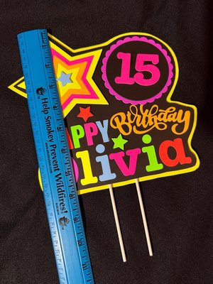 Custom Neon Cake Topper, 80s Party Decor, Personalized Birthday Cake Sign, Blacklight Party Decoration, Fluorescent Glow Party Sign