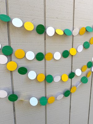 Green Yellow White Circle Garland, Green and Yellow School Streamers, Graduation Party Decor, Baylor University, U of Oregon Graduate