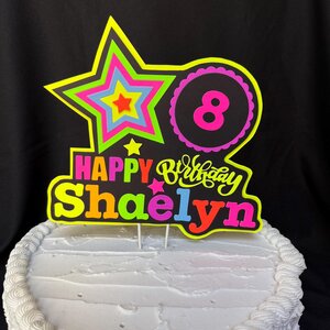 Custom Neon Cake Topper, 80s Party Decor, Personalized Birthday Cake Sign, Blacklight Party Decoration, Fluorescent Glow Party Sign