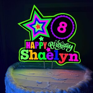 Custom Neon Cake Topper, 80s Party Decor, Personalized Birthday Cake Sign, Blacklight Party Decoration, Fluorescent Glow Party Sign