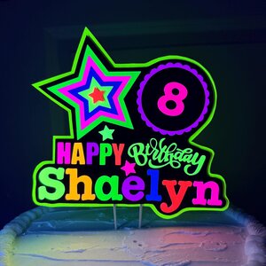 Custom Neon Cake Topper, 80s Party Decor, Personalized Birthday Cake Sign, Blacklight Party Decoration, Fluorescent Glow Party Sign
