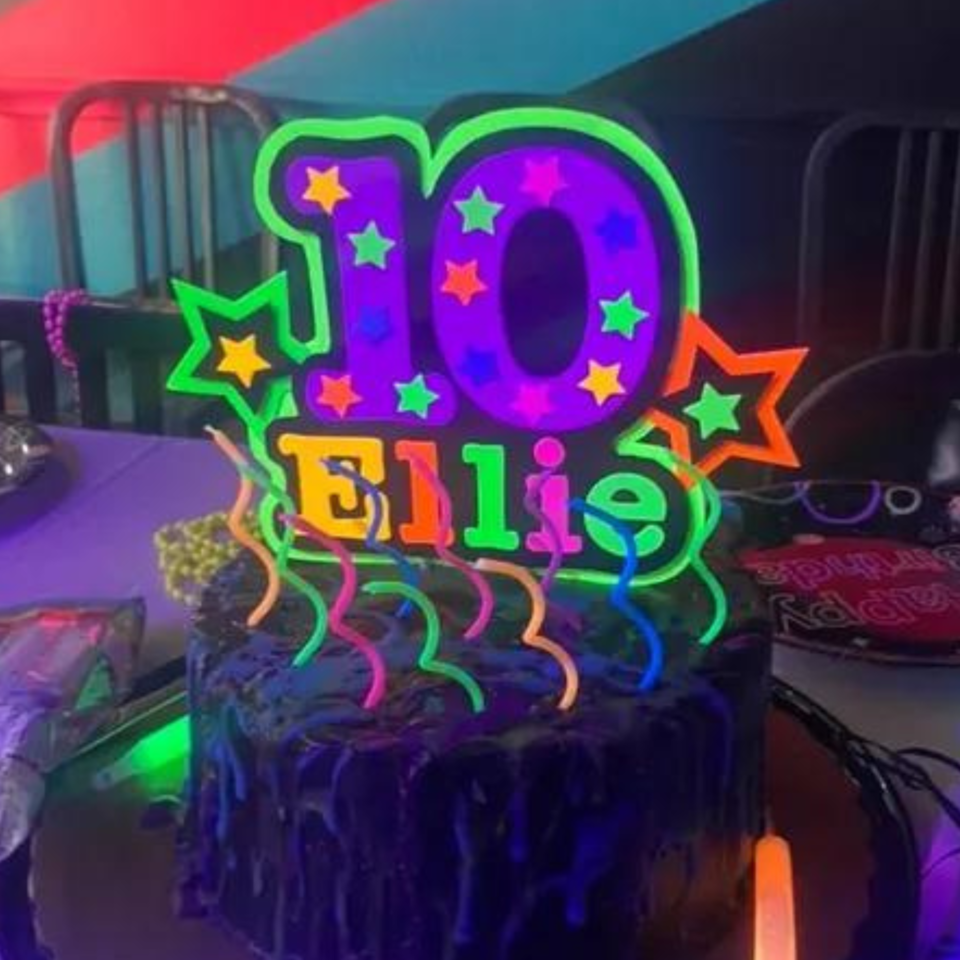 Personalized Neon Glow Party Cake Topper