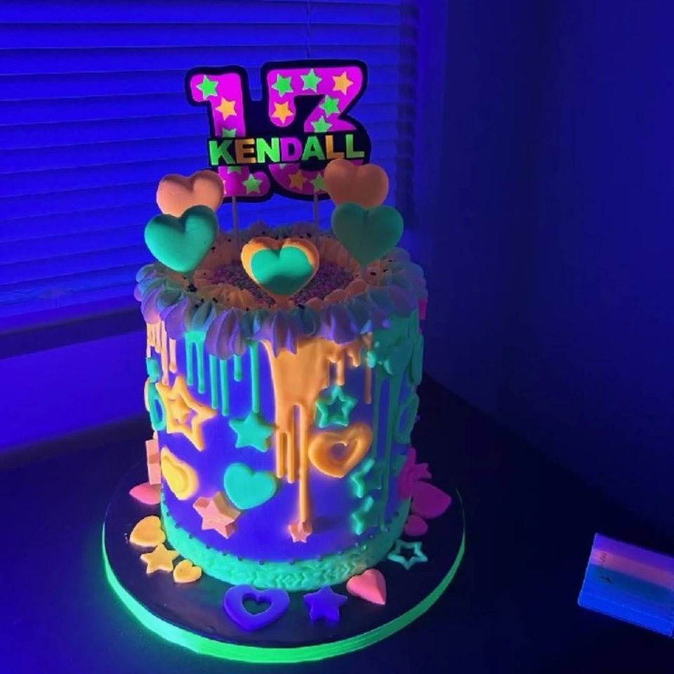 Neon Pink Glow Party Cake Topper, Personalized Birthday Centerpiece