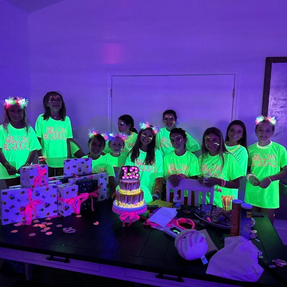 Neon Pink Glow Party Cake Topper, Personalized Birthday Centerpiece