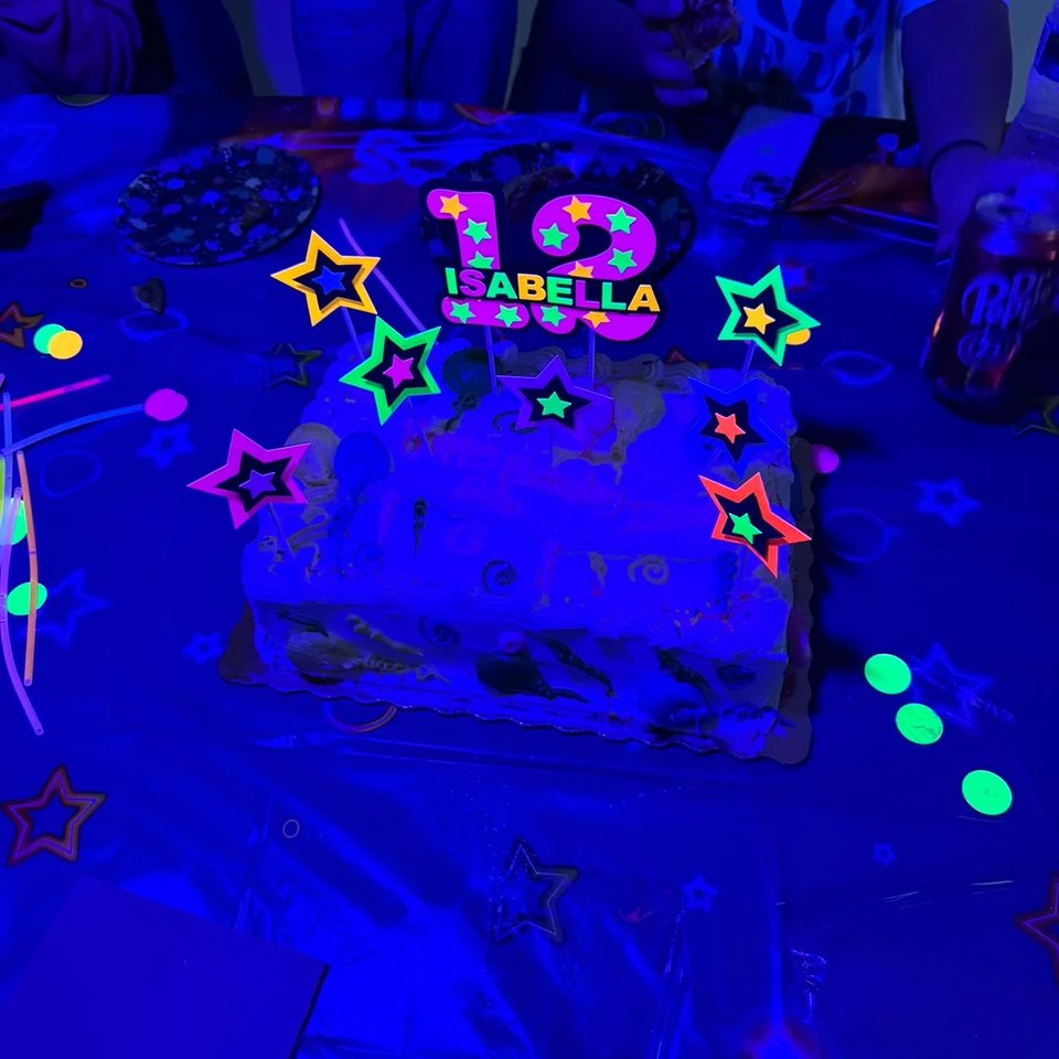 Neon Pink Glow Party Cake Topper, Personalized Birthday Centerpiece