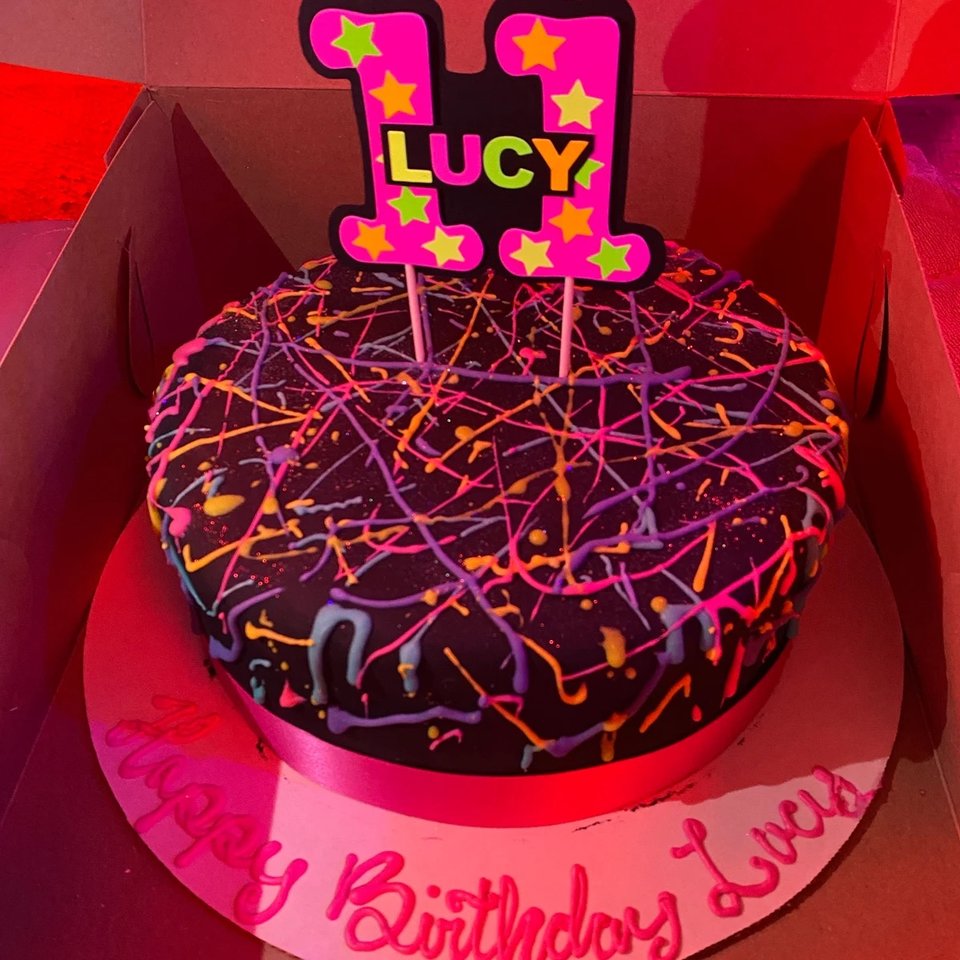 Neon Pink Glow Party Cake Topper, Personalized Birthday Centerpiece