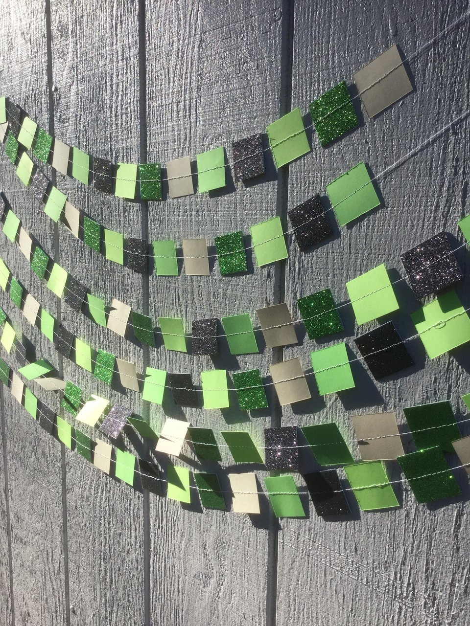 Square Party Garland Decoration with Glitter, Video Game Birthday Decoration, Minecraft Party Garland