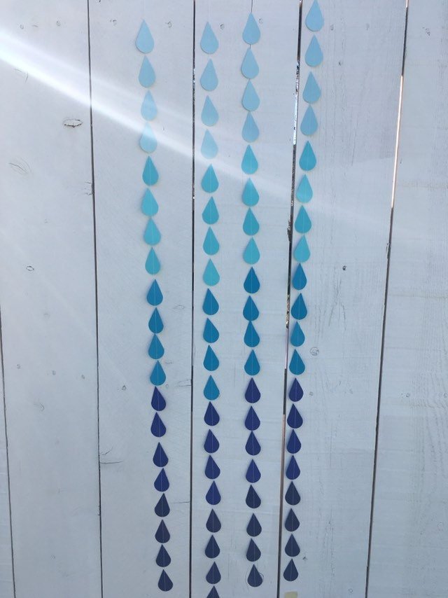Blue Raindrop Garland, Baby Sprinkle Garland, Baby Shower Decor, Blue Ombre, Baby Boy Shower, Virtual Shower Backdrop, Raindrop Backdrop