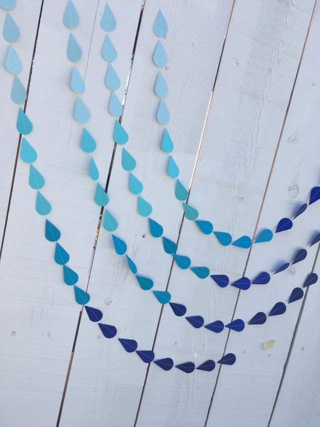 Blue Raindrop Garland, Baby Sprinkle Garland, Baby Shower Decor, Blue Ombre, Baby Boy Shower, Virtual Shower Backdrop, Raindrop Backdrop