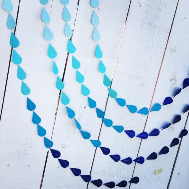 Blue Raindrop Garland, Baby Sprinkle Garland, Baby Shower Decor, Blue Ombre, Baby Boy Shower, Virtual Shower Backdrop, Raindrop Backdrop