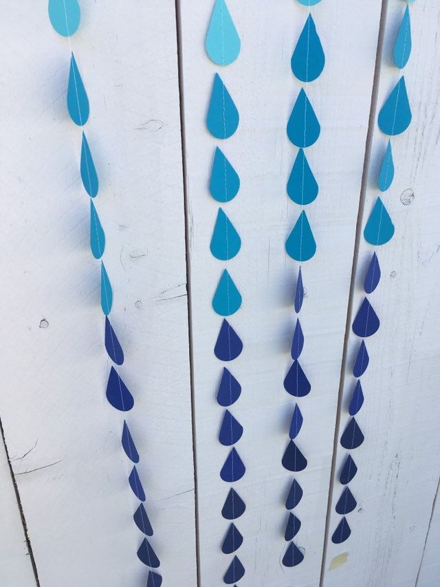 Blue Raindrop Garland, Baby Sprinkle Garland, Baby Shower Decor, Blue Ombre, Baby Boy Shower, Virtual Shower Backdrop, Raindrop Backdrop