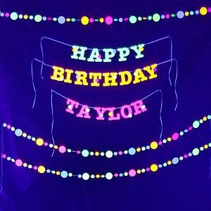 Black Light Reflective Glow Party Garlands, UV Reflective Glow Party Decor, Fluorescent Neon Garlands, Sweet 16 Glow Party Garlands
