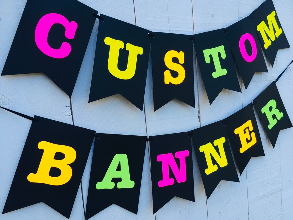 Large Neon Banner, Glow Party Banner, Personalized Banner, UV Reflective Decor, Black Light Banner, 80s Neon Party Banner, Fluorescent Decor