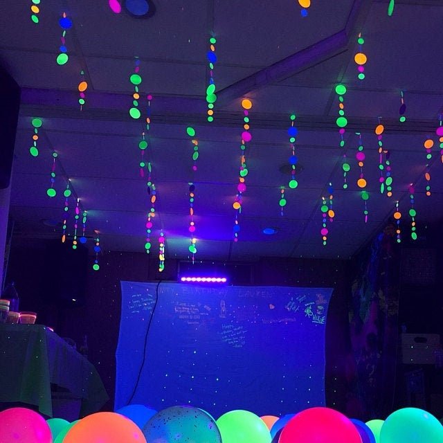 Black Light Reflective Glow Party Garlands, UV Reflective Glow Party Decor, Fluorescent Neon Garlands, Sweet 16 Glow Party Garlands