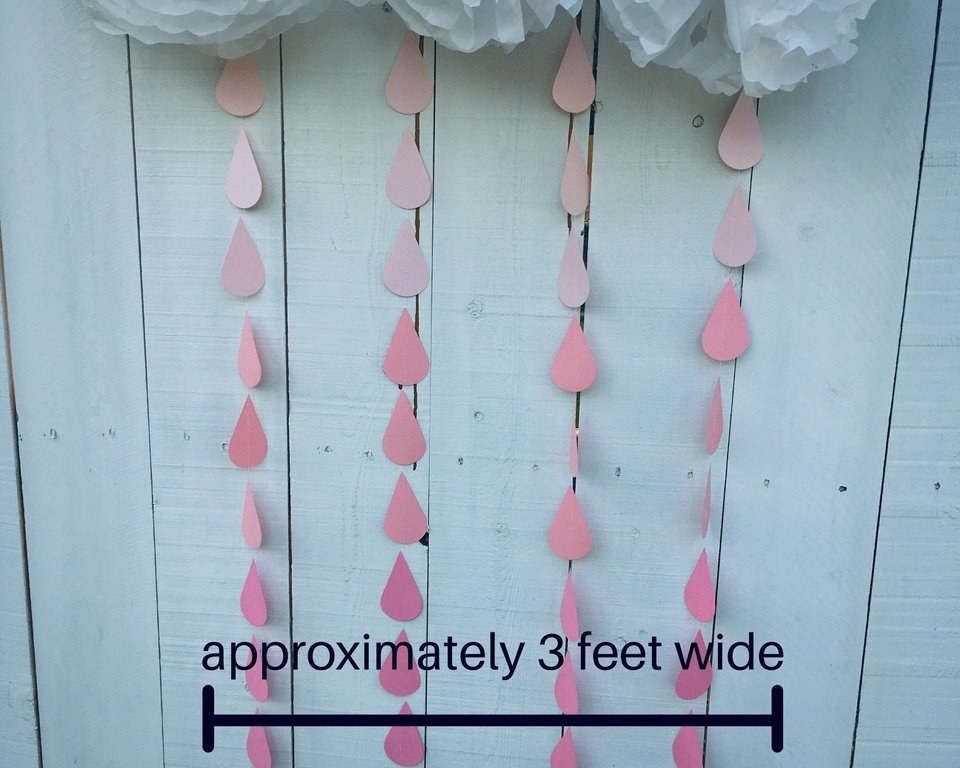 Large Pink Raindrop Garland, Pink Ombré Raindrops, Girl Baby Shower Decor, Sprinkle Shower Garlands, Virtual Baby Shower Backdrop, Pink Rain