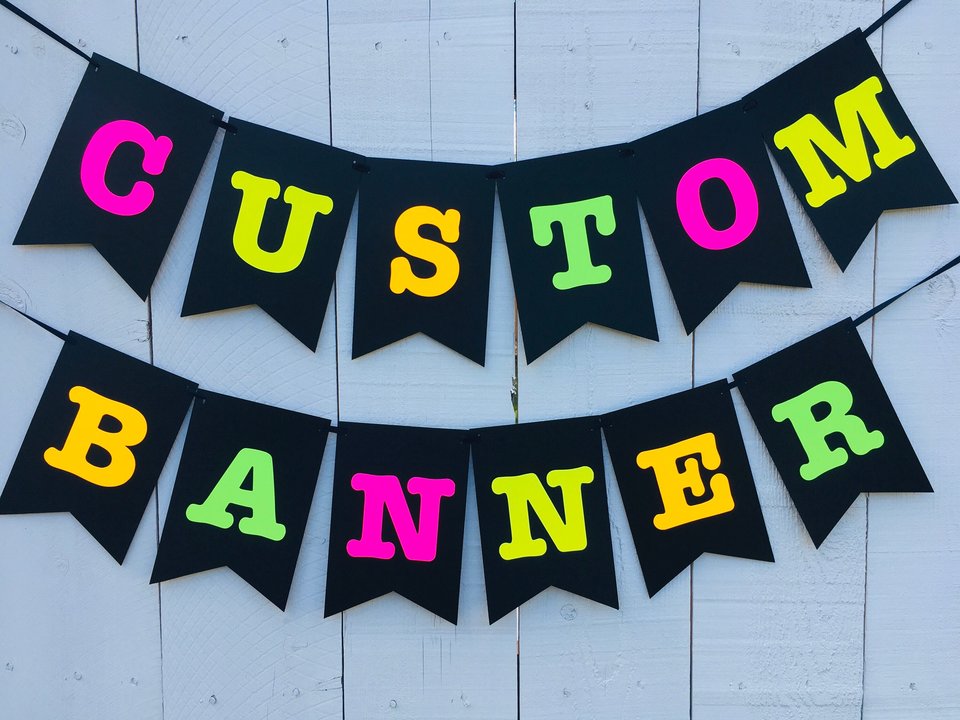 Large Neon Banner, Glow Party Banner, Personalized Banner, UV Reflective Decor, Black Light Banner, 80s Neon Party Banner, Fluorescent Decor