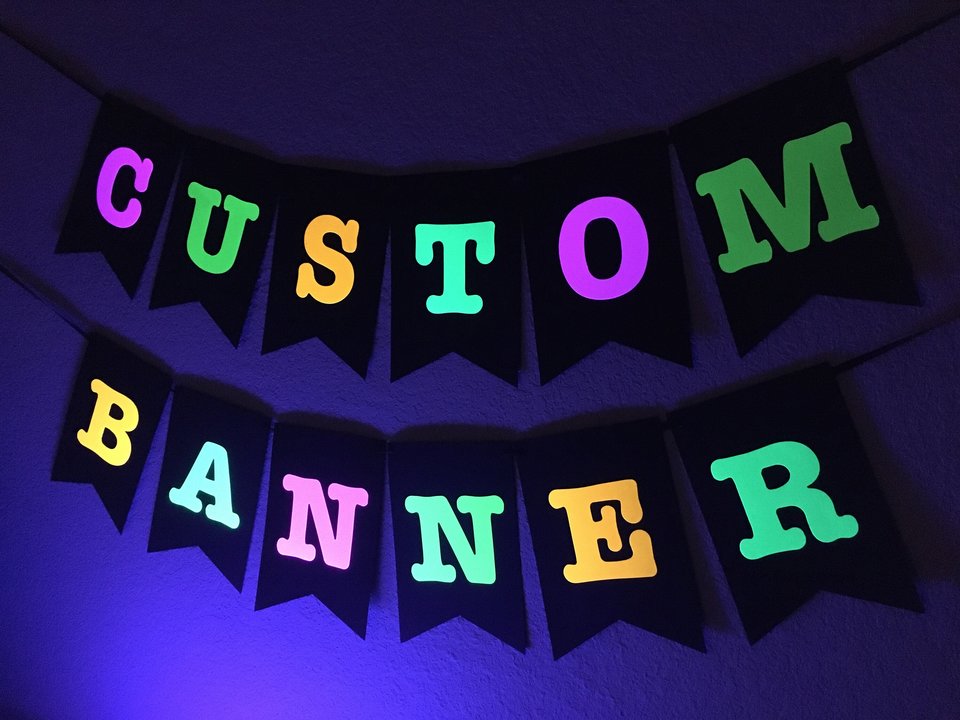 Large Neon Banner, Glow Party Banner, Personalized Banner, UV Reflective Decor, Black Light Banner, 80s Neon Party Banner, Fluorescent Decor