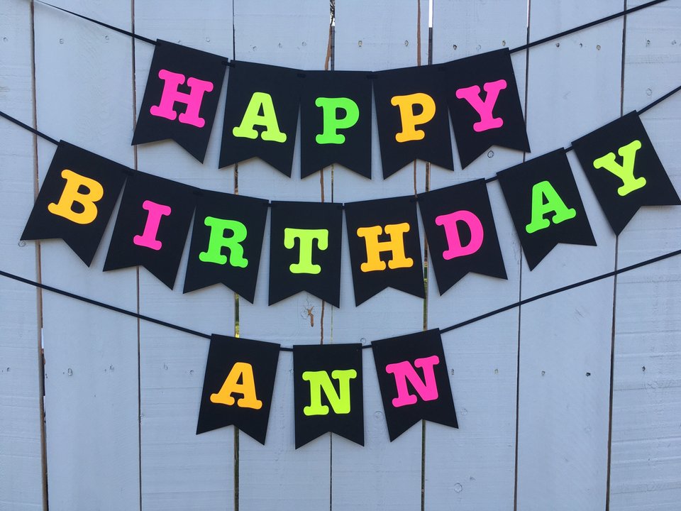 Large Neon Birthday Banner, Glow Party Banner, Custom Neon Banner, Personalized Glow Banner, Sweet 16 Glow Party Banner, 80s Party Decor