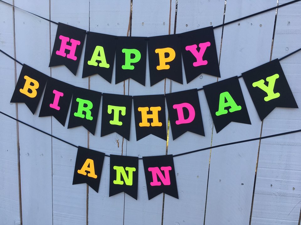 Large Neon Birthday Banner, Glow Party Banner, Custom Neon Banner, Personalized Glow Banner, Sweet 16 Glow Party Banner, 80s Party Decor
