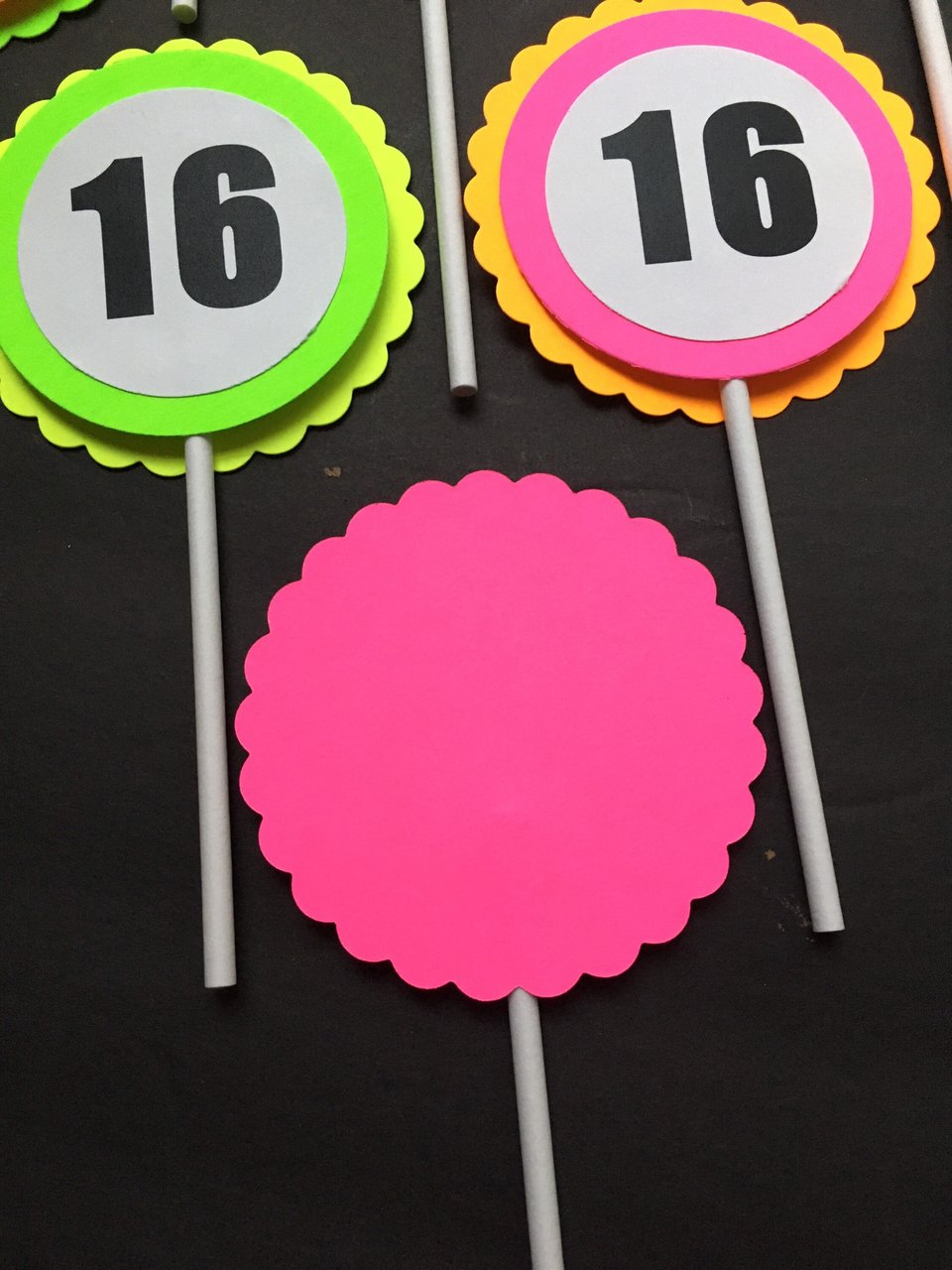 Neon Birthday Cupcake Toppers, Black Light Party Decor, Fluorescent Cupcake Decoration, Birthday Number Topper, UV Reflective, 3rd Birthday