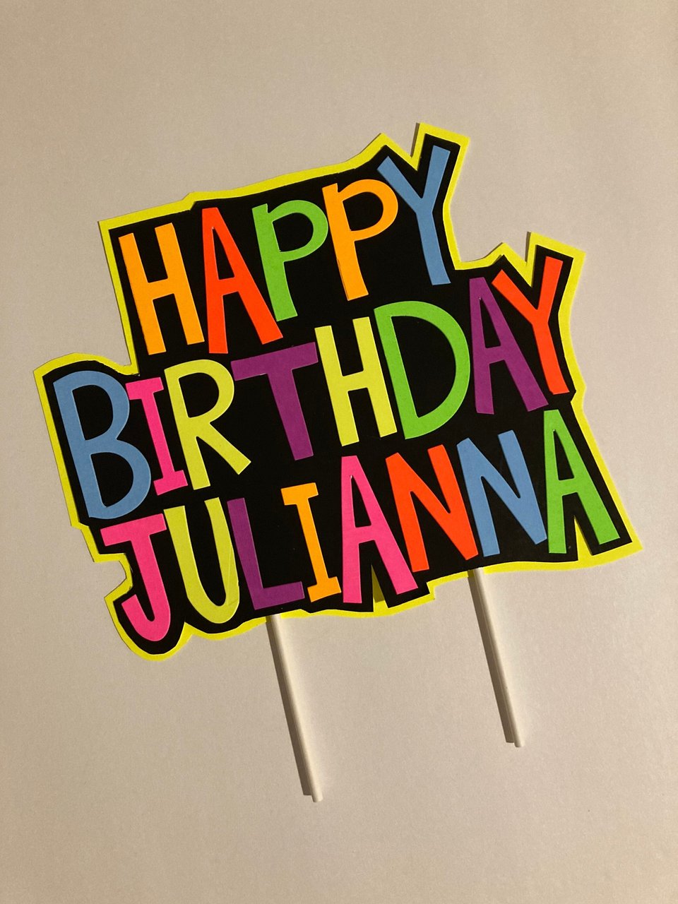 Glow Party Cake Topper, Colorful Neon Birthday Cake, Personalized Birthday Cake, UV Reflective Decoration, Fluorescent Black Light Decor