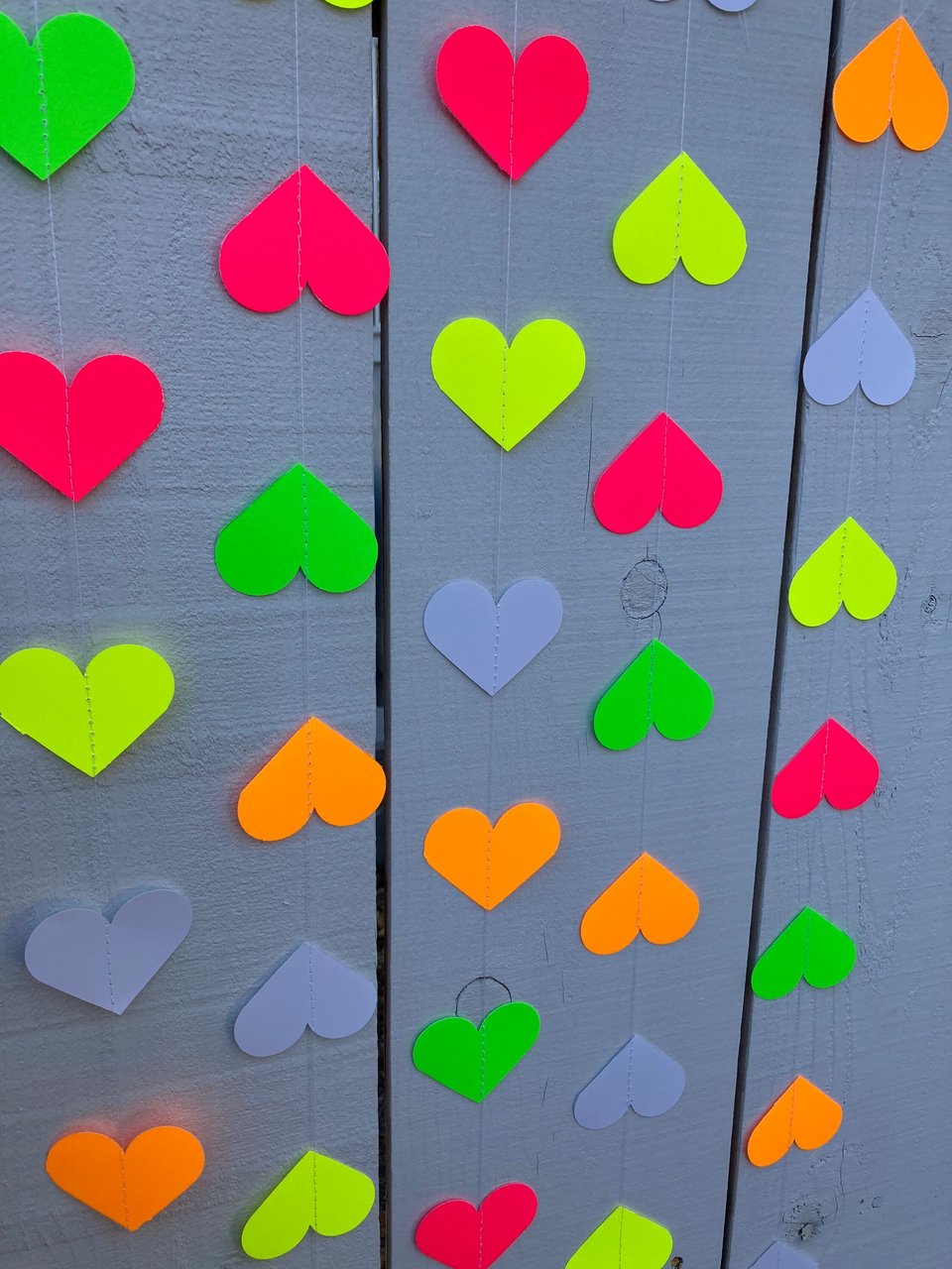 Glow Party Decoration, Neon Heart Garland, 80s Party Decor, Fluorescent Hearts, UV Reflective Hearts, Sweet 16 Glow Party, Neon Dance Party