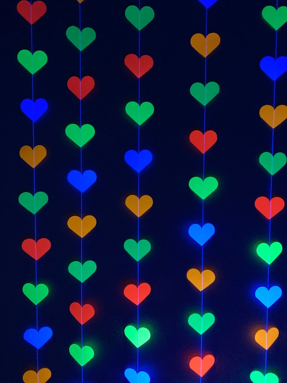 Glow Party Decoration, Neon Heart Garland, 80s Party Decor, Fluorescent Hearts, UV Reflective Hearts, Sweet 16 Glow Party, Neon Dance Party
