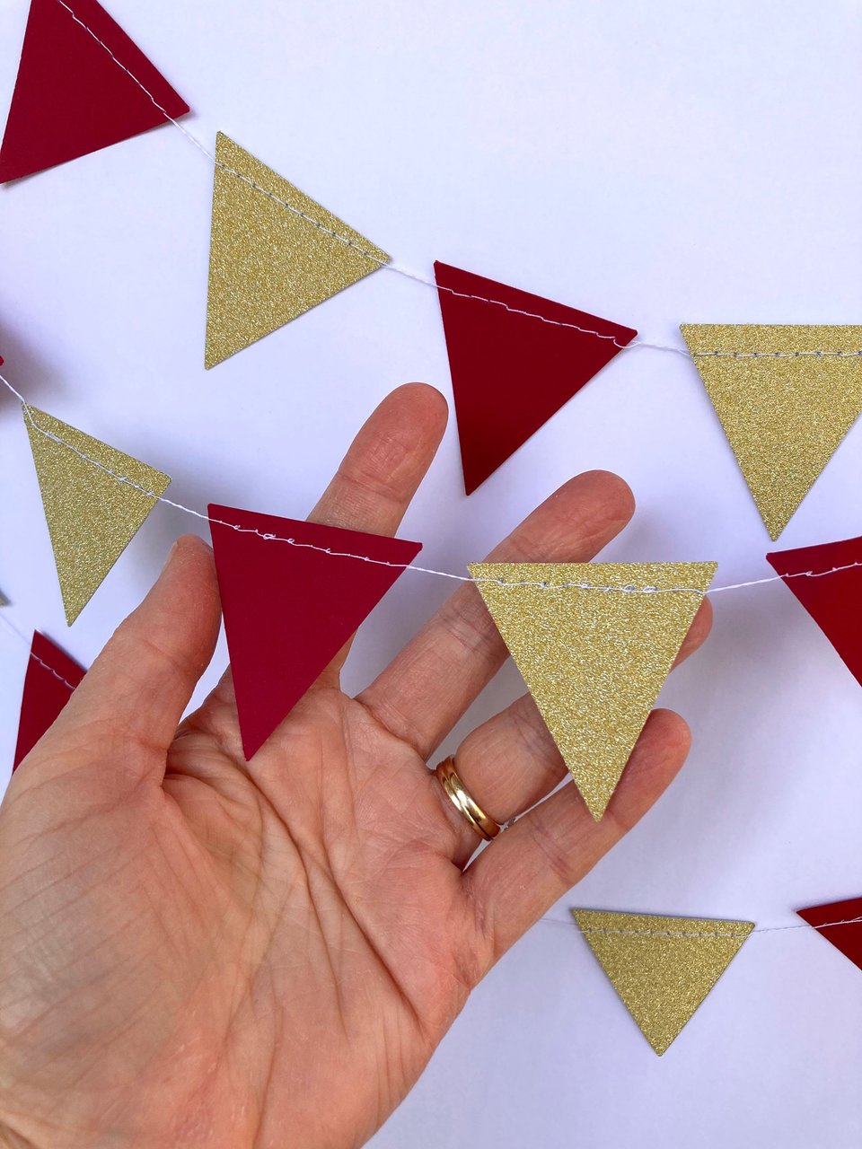 Maroon and Gold Glitter Triangle Graduation Bunting, University Commencement Party Garland, Minnesota Colors, Calvin Dorm Decor, Grad Party