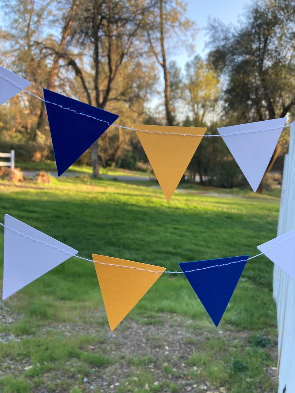 Graduation Decoration, Blue and Gold, Graduation Garland, Triangle Bunting, UC Berkeley Graduation, U of California Grad, Dorm Decoration