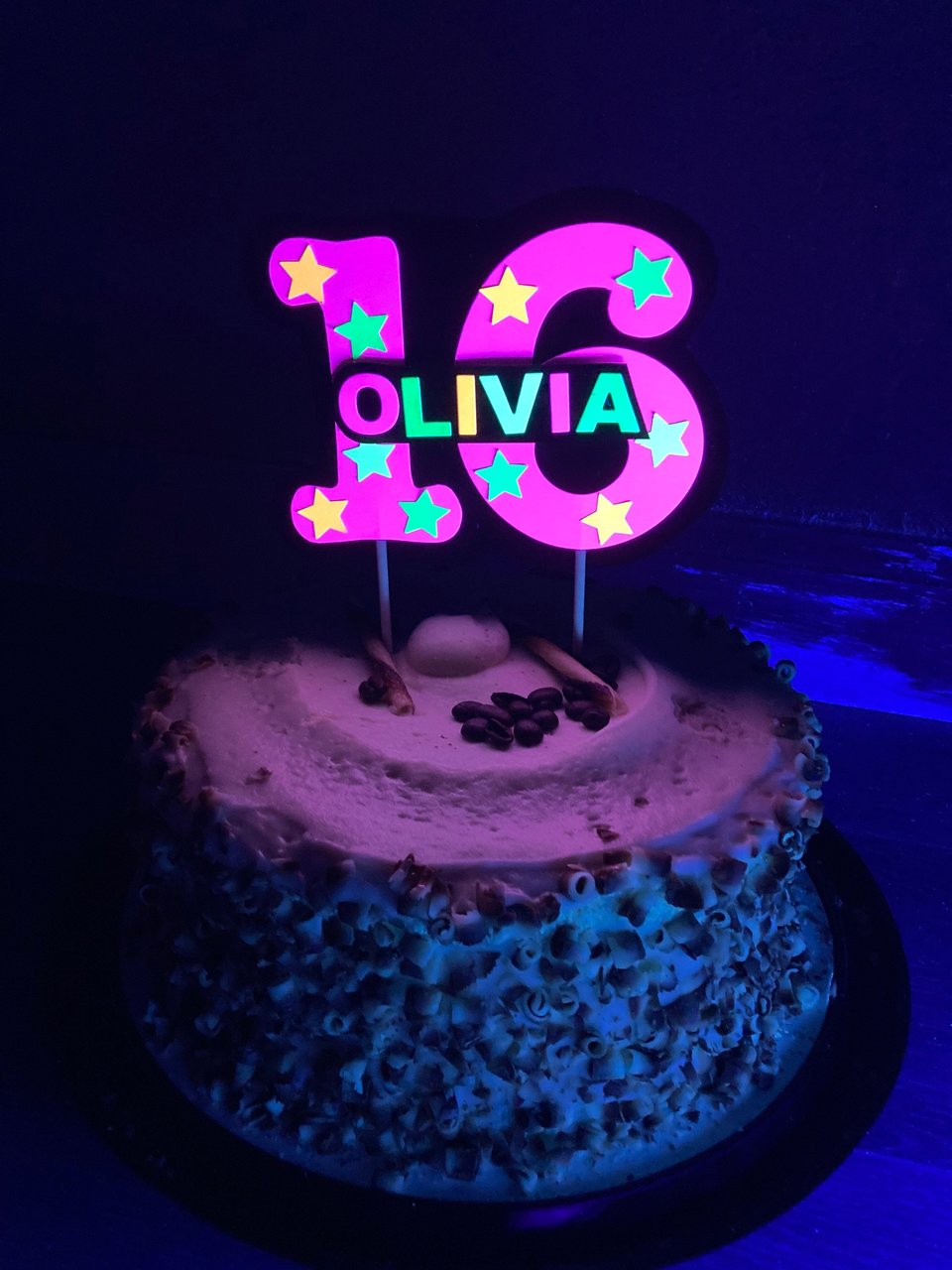 Neon Pink Glow Party Cake Topper, Personalized Birthday Centerpiece